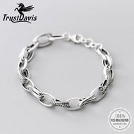 TrustDavis Real 925 Sterling Silver Fashion High-quality Ellipse Chain Bracelet Bangle For Women Men Fine Jewelry Gift DE0073