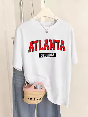 Atlanta Georgia Letter Printing T-Shirts Women Basics Short Sleeve Tops O-Neck Soft T Shirts Summer 
