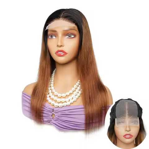 4x4 Lace Closure Wig Straight Ombre Color T1B27 Honey Blonde 1B30 Medium Auburn Remy Indian Human Ha
