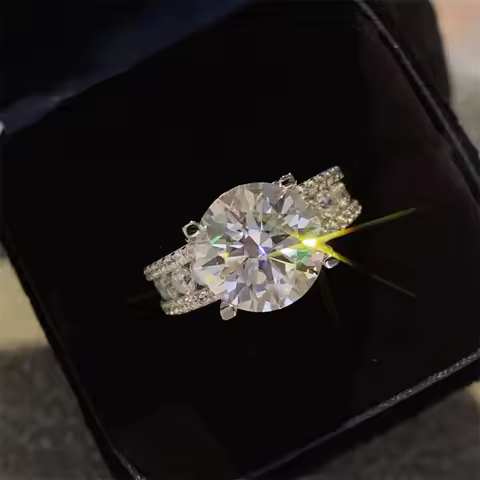 Hot Selling 5 Carat Moissanite Ring Plated in 18K White Gold 925 Sterling Silver All Diamond Women's