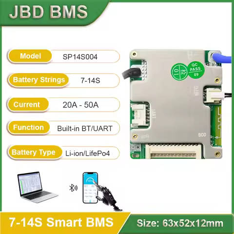 JBD Lifepo4 BMS 36V 11S Smart BMS Li-ion 7S 8S 9S 10S 12S 14S 20A 30A 40A 50A BMS 13S 48V 24V For E-