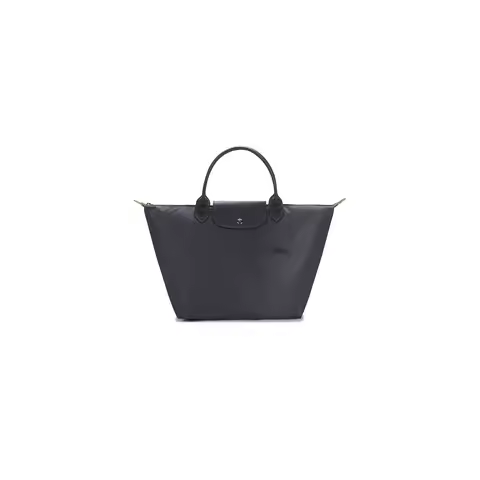 LONGCHAMP Recycled Canvas With Leather Trim Dumpling Bag Handbags Medium Size Women's Graphite Gray