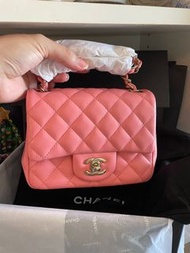 罕有Chanel 22A mini square 17cm classic flap bag方胖子 粉紅色(blush)