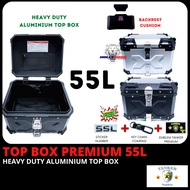 TANKER 55L LITER TOP BOX HEAVY DUTY ALUMINIUM IMPORT INCLUDE MONORACK BASEPLATE FOR RS RSX LC Y15 Y16 SYM AND MORE