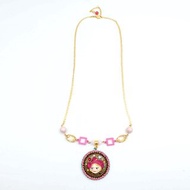 粉紅色娃娃施華洛水晶珠子頸鍊 鍍18K金鍊 水晶花邊 貝殼合成珍珠