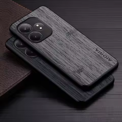 Case for Realme GT 6 6T GT6 5G Funda Bamboo Wood Pattern Leather Phone Cover Luxury Coque for Oppo R
