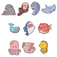 1Piece Cute Sharks Whales Seahorses Metal Badges Personalized Accessories Jellyfish Badges for Gift