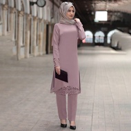 2 Pcs Suit Baju Raya 2024 Jubah Muslimah Suit Set Warda Lara Pakaian Abaya Seluar Raisya Muslim Wear