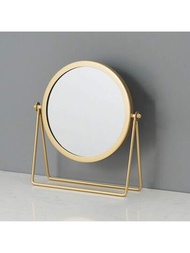 1入組北歐風格桌上用鐵藝化妝鏡,臥室用圓形鏡子,金色小圓鏡,網上