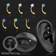 Eyebrow Piercing and Rook Piercing Curved Barbell gold color with round stones to install prong