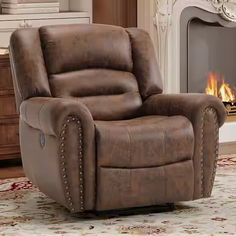 Power Recliner Faux Leather Thick Padding USB&Type-C Single Sofa Living Room, Custom