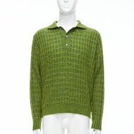 GUCCI Vintage green mohair blend waffle knit buttons polo sweater M
