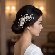 [HP100] Handmade Gold Pearl Flower Headpiece