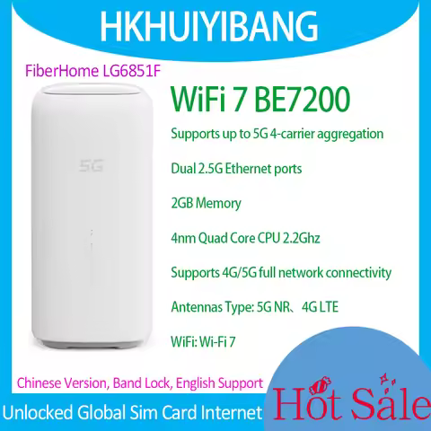 Unlocked FiberHome 5G CPE Pro LG6851F BE7200 WiFi 7 Router NFC Dual 2.5G Lan Ports 5G 4G LTE Cat19 S
