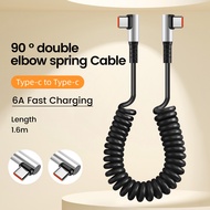 90° Elbow USB Type CSpring Cable 6A Fast Charging Type C to Type C Car Spring Charging Cable for Xia