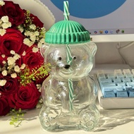 550ml Bear Glass Cup with Lid and Straw, Transparent Glass Cup, Glass Cup