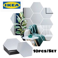 Set 10pcs IKEA Hexagon Mirror 8cmx8cm Diy Wall Decor/cermin Sticker Hiasan Dinding