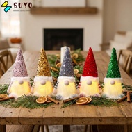 SUYO Christmas Gnome Figurine, Plush White Beard Light Up Lighted Gnome Decoration,  Fabric Sequin P