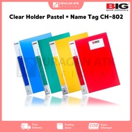 Clear Holder Pastel + Name TAG BIG CH-802 F4 Folio File Pocket 40 Pocket + Name TAG CH-802