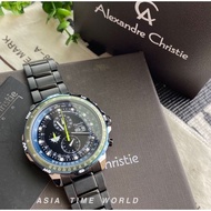 Alexandre Christie | AC 6476MCBUBBA Chronograph Men Watch with Blue Chapter Ring and Black Stainless Steel