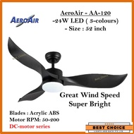 AeroAir CEILING FAN AA-120 DC Motor + 24W LED Light Kit 3-tones (Super Bright) 42 or 52 Inch