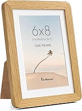 6x8 Picture Frame Solid Oak Wood, Light Wood 6x8 Frame Matted to 5x7 for Photos & Prints, 8x6 Horizo