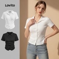 Lovito Casual Ruched Button Shirt for Women L128ED445 - Spring/Summer T-Shirt Collection