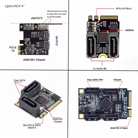 NGFF Key A+E PCI Express&Mini PCI-E PCI Express&PCI-E To 4 Ports SATA 3.0 ESATA PCIE SATA3 6Gbps Exp