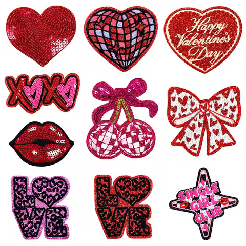 Valentine Day Lips XOXO Cherry Love Embroidery DIY Iron On Patches Adhesive