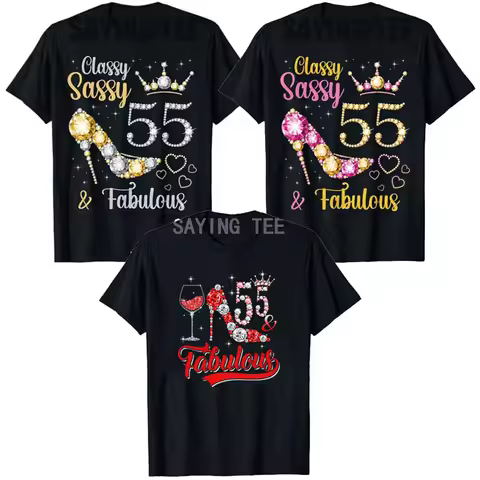 Classy Sassy 55 and Fabulous 55th Birthday Hearts High Heel T-Shirt Women's Fashion Mother's Day Gra