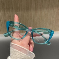 JN IMPRESSION New Ice Blue Contrast Plain Glasses Fashion Large Cat-eye Frame Catwalk Anti-blue Deco