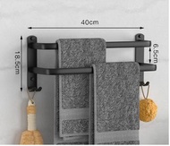 浴室多層免打孔毛巾掛架（鋁毛巾桿-B款雙桿40CM黑色）