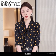 RYRYSTYLE Polka dot chiffon shirt womens new spring and autumn top fashionable and simple temperamen
