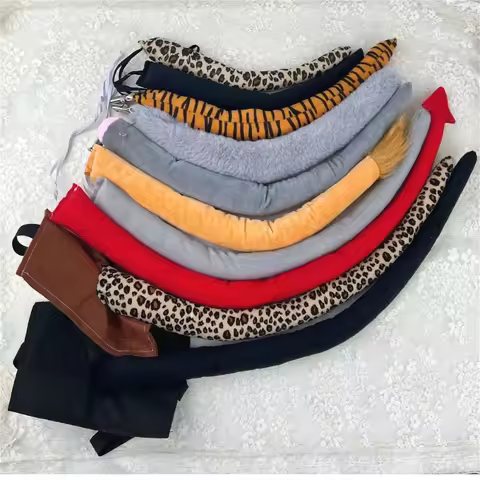 1pcs black Halloween Animal Tail Demon Tiger Black Cat Rabbit Bunny Mouse Tails Costume Props)