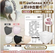 韓國製Defense KF94 三層2D立體成人口罩(1箱100個獨立包裝)*