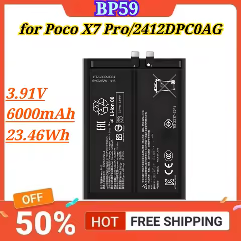 3.91V 6000mAh 23.46Wh BP59 New Battery Compatible for Poco X7 Pro/2412DPC0AG Mobile Phone Batteries