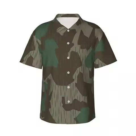 WW2 Germany Military Splinter Camo Splittertarn Camouflage Men's Shirts Hawaiian Short Sleeve Shirt