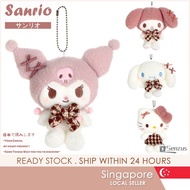 [SG] Sanrio Mocha Grid Series Plush Keychain Cute Kuromi Hello Kitty Melody Cinnamoroll Stuffed Toys