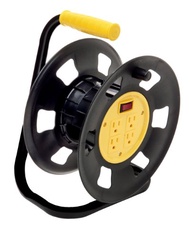 Designers Edge E230 Extension Cord Storage Reel; Multi-Outlet Adapter; Black/Yellow