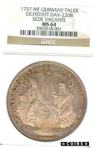 ドイツの州 EICHSTADT 1757 ターラー コイン SEDE VACANTE ターラー NGC MS 64 STG UNCGerman States EICHSTADT 1757 Taler 