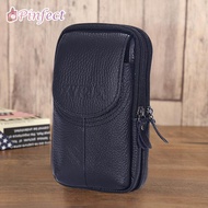 [Pinfect] Men Retro Cowhide Leather Waist Pack Zipper Mobile Phone Belt Bag Fanny Pack Wallet