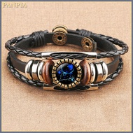 [PANPIA] 12 Constellation Zodiac Sign Black Braided Leather Bracelet Cancer Leo Virgo Libra Woven Do