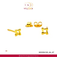 WELL CHIP Square Studs Earrings - 916 Gold/Anting-anting Kancing bentuk Segi empat - 916 Emas