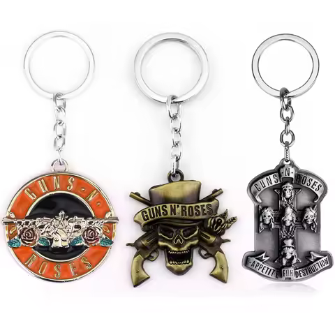 Guns N Rose Keychain Rock Band GNR Alloy Keyring Steampunk Music Band Pendant Fashion Women Men Car