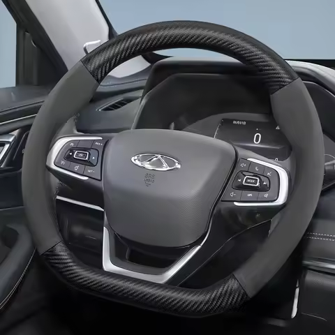 For CHERY Suede Carbon Fiber PU Leather Steering Wheel Cover Fit Tiggo 7 Pro Max 2 8 4 5 9 Qq Fx Arr