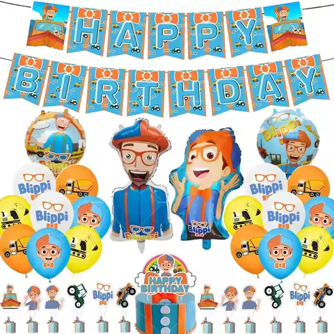 Blippi Balloon Happy Birthday Banner Decoration Party Supplies Backdrop English Teacher Cake Topper 