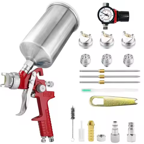 HVLP Spray Gun, Gravity Feed Paint Gun Auto H-827 Paint Air Spray Gun, 1000cc Aluminum Cup 1.4/1.7/2