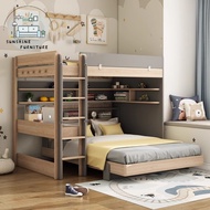 Pre order-Single Bed Double Decker Bed Small Apartment Loft Bed Bunk Bed With Wardrobe And Desk