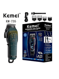 Kemei Km-735電動剪髮器,有塗鴉頭骨水轉移外殼,usb充電液晶顯示修髮器