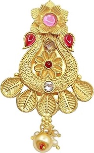 Classic Design Unisex Brooch Saree Pin Stunning Antique Gold Plated Saree pin, Metal, no gemstone